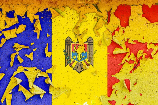 Moldova Nemzeti Zászlaját Egy Régi Fémfalra Festették Rongyos Festékkel Ország — Stock Fotó
