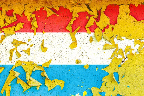 Flaga Narodowa Luksemburga Malowana Jest Starej Metalowej Ścianie Poszarpaną Farbą — Zdjęcie stockowe