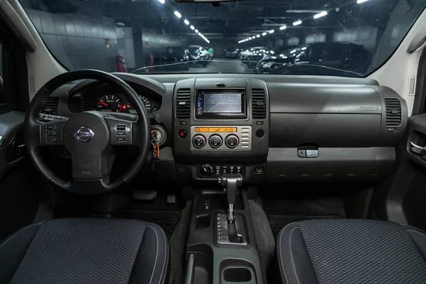 Novosibirsk Russia August 2020 Nissan Navara Dark Car Interior Steering — Stock Photo, Image