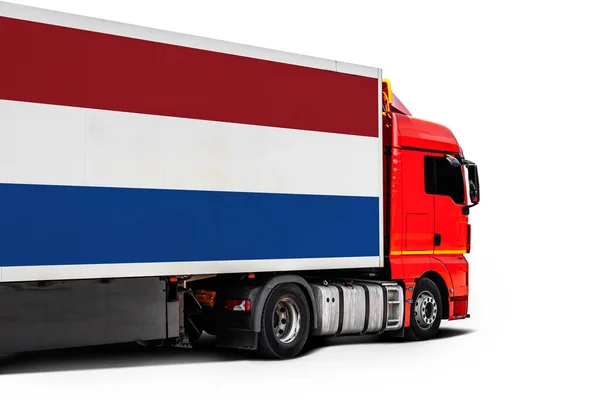 Grote Vrachtwagen Met Nederlandse Vlag — Stockfoto