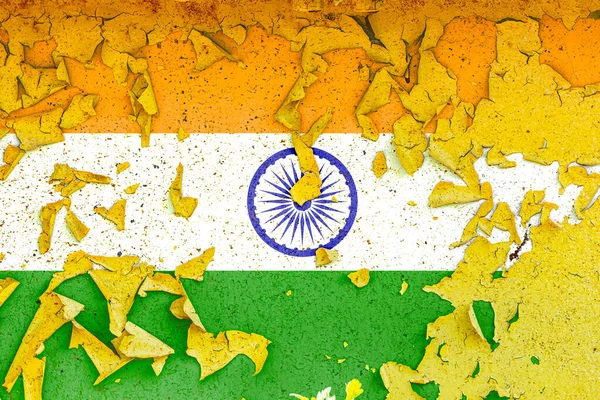 India Nemzeti Zászlaját Egy Régi Fémfalra Festették Rongyos Festékkel Ország — Stock Fotó