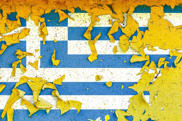 Bandera Nacional Grecia Está Pintada Una Vieja Pared Metal Con — Foto de Stock