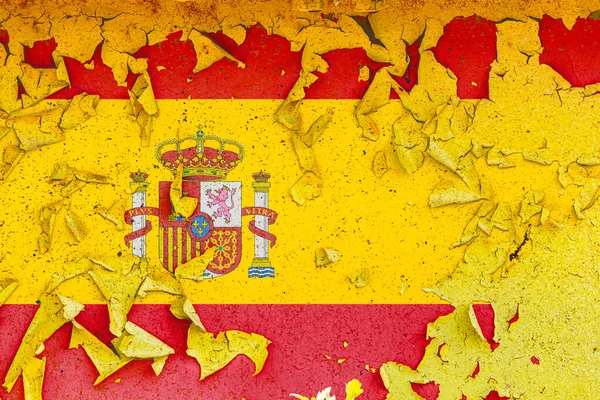 Bandera Nacional España Está Pintada Sobre Una Vieja Pared Metálica — Foto de Stock
