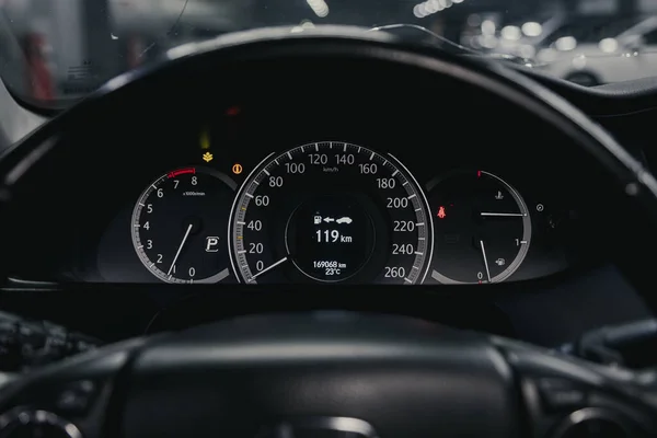 Novosibirsk Russia August 2020 Honda Accord Close Dashboard Speedometer Tachometer — Stock Photo, Image