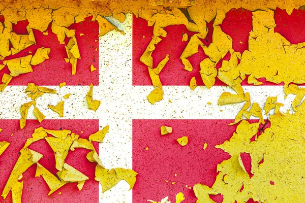 Bandera Nacional Dinamarca Está Pintada Una Vieja Pared Metal Con —  Fotos de Stock