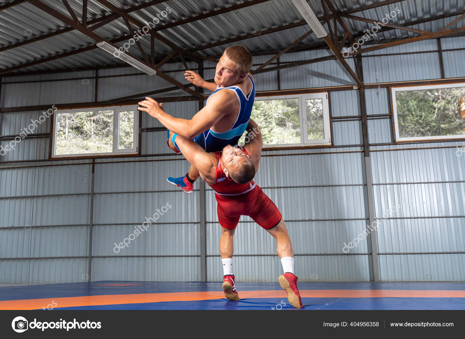 Two Men Sports Wrestling Tights Wrestling Traditional Greco Roman Wrestling  Stock Photo by ©everyonensk 404956358