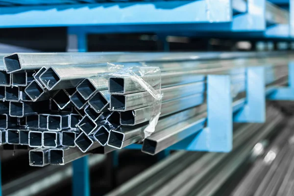 Tubos Retangulares Metal Materiais Aço Materiais Construção — Fotografia de Stock