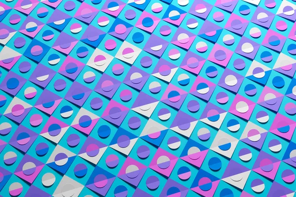 Blaues Und Rosafarbenes Muster Geometrischen Ornamentstil Mit Quadraten Und Kreisen — Stockfoto