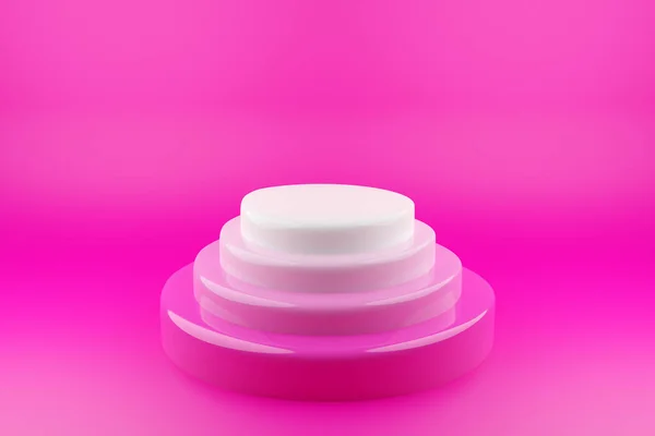 3Dレンダリング4層のウェディングケーキ ピンク色のイソセレスのピラミッド 台座の喪失 ピンクの背景の円からのシーン — ストック写真