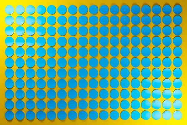 Illustration Rows Blue Circles Set Circles Monocrome Yellow Background Pattern — Stock Photo, Image