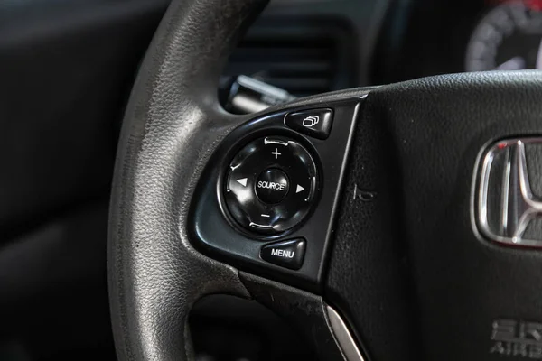 Novosibirsk Russia August 2020 Honda Modern Black Steering Wheel Multifunction — Stock Photo, Image