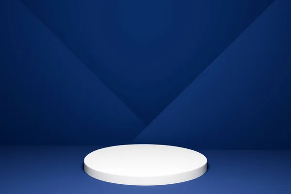 青い背景の円からのシーンの3Dイラスト 白い丸みを帯びた白い台座のクローズアップ — ストック写真