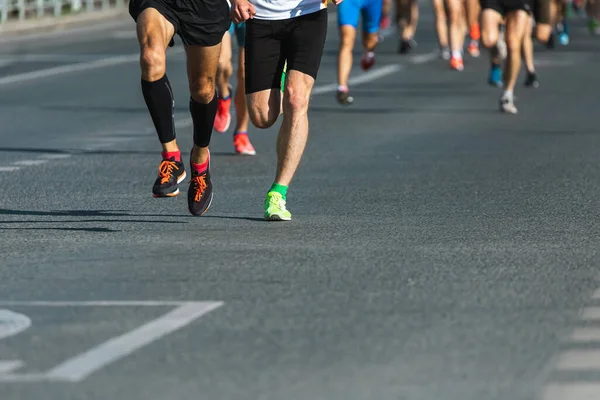 Close Legs Running Track Field Athletes Asphalt Marathon Runners Special — Stock Photo, Image