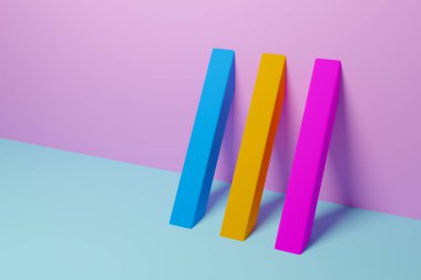 Geometrik süsleme tarzında 3 boyutlu, sarı, pembe ve mavi desenler. Soyut geometrik arkaplan, doku. Desen Döşeme Mozaiği