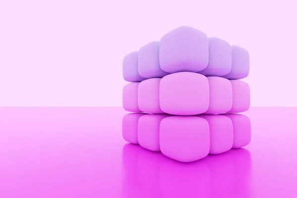 3D illustration of a neon  white cube  of small cubes on pink isolated background. yber cube in virtual reality. Futuristic geometric concept