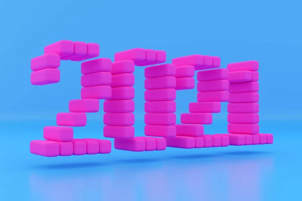 Illustration Inscription 2021 Small Pink Cubes Blue Isolated Background Illustration — Stock Photo, Image