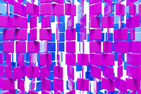 紫色和粉色正方形各行的3D插图 单色背景 图案的一组立方体 几何背景 — 图库照片