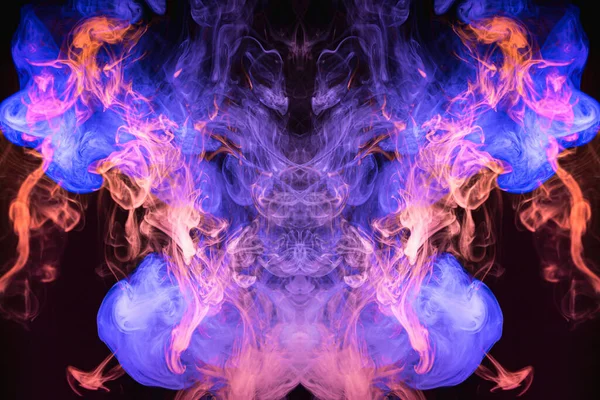 Close Colorful Blue Red Steam Smoke Mystical Fabulous Forms Black — Stock Photo, Image