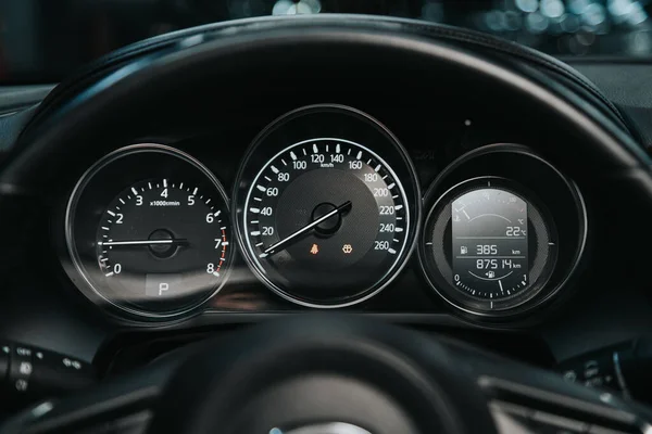 Novosibirsk Russia September 2020 Mazda Car Dashboard White Backlight Odometer — Stock Photo, Image