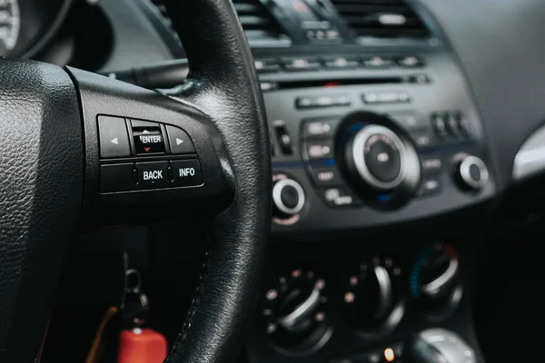 Novosibirsk Russia September 2020 Mazda Black Steering Wheel Multifunction Buttons — Stock Photo, Image