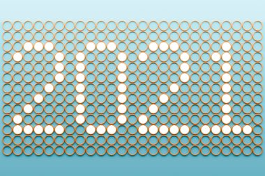 Piksel arkaplandaki küçük beyaz karelerden 3D çizim 2021. Yeni yılın sembolünün tasviri.