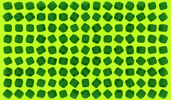 3d illustration of rows of green neon cubes . Parallelogram pattern. Technology geometry  background