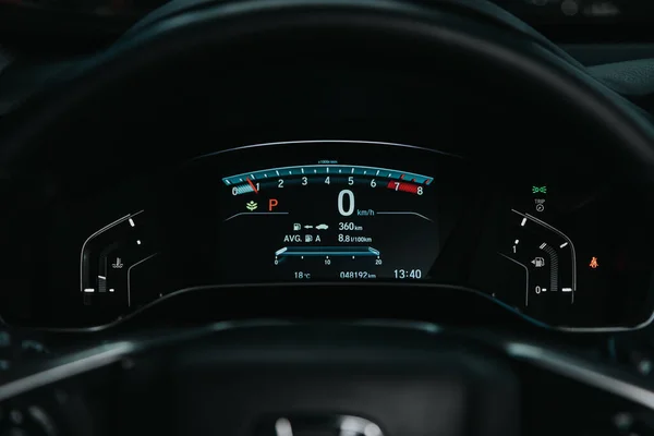 Novosibirsk Russia September 2020 Honda New Car Interior Details Speedometer — Stock Photo, Image