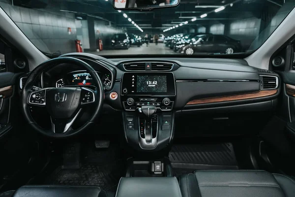 Novosibirsk Rusia September 2020 Honda Close Dashboard Pemain Roda Kemudi — Stok Foto