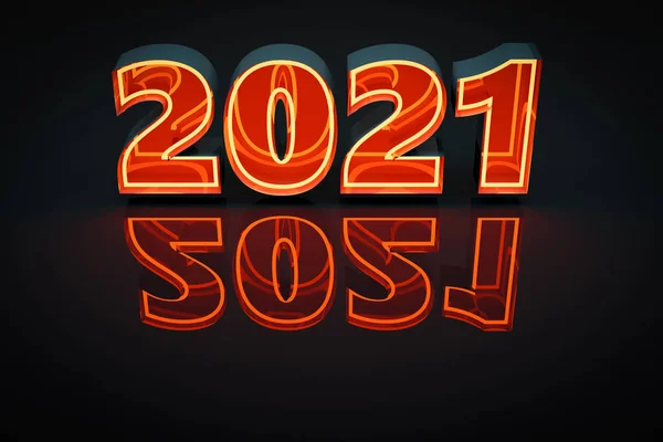 Illustrazione Iscrizione 2021 Linee Neon Rosse Gialle Sfondo Neon Illustrazione — Foto Stock