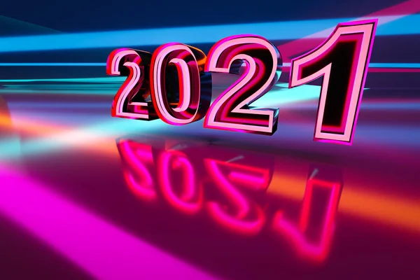 Illustrazione Iscrizione 2021 Linee Neon Rosa Blu Sfondo Neon Illustrazione — Foto Stock