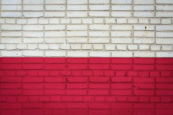 Bandeira Nacional Polônia Retratando Cores Tinta Uma Antiga Parede Tijolo — Fotografia de Stock