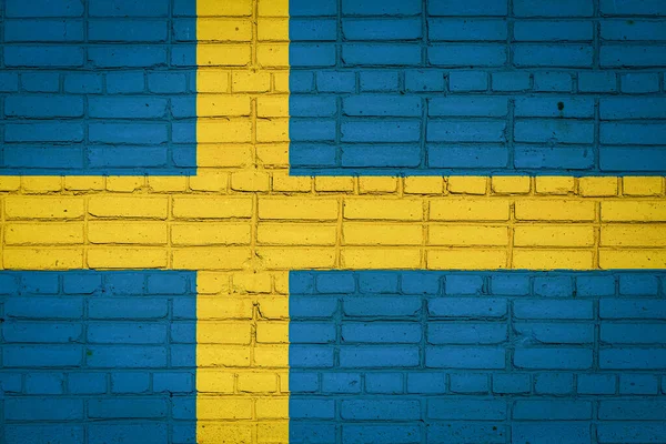 Nationell Flagga Sverige Som Föreställer Färg Gammal Tegelvägg Flagga Banner — Stockfoto