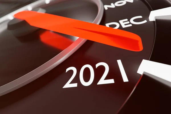 Ilustracja Zbliżyć Czarny Prędkościomierz Odcinkami 2020 2021 Miesięcy Kalendarzowych Koncepcja — Zdjęcie stockowe