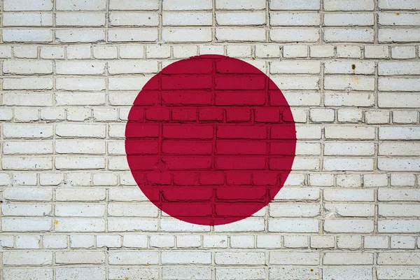Japonská Národní Vlajka Znázorňující Barvy Staré Cihlové Zdi Prapor Vlajky — Stock fotografie