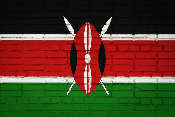 Государственный Флаг Кении Изображающий Цвета Краски Старой Кирпичной Стене Флаг — стоковое фото
