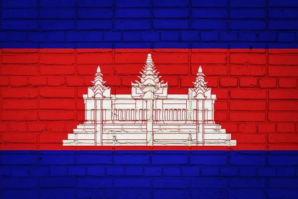 Bandeira Nacional Camboja Retratando Cores Tinta Uma Parede Tijolo Velho — Fotografia de Stock