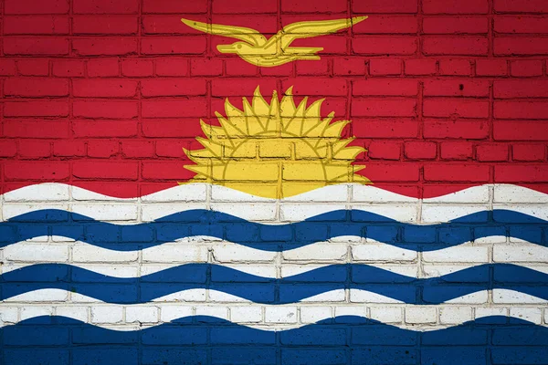 Nationale Vlag Van Kiribati Afgebeeld Verf Kleuren Een Oude Bakstenen — Stockfoto