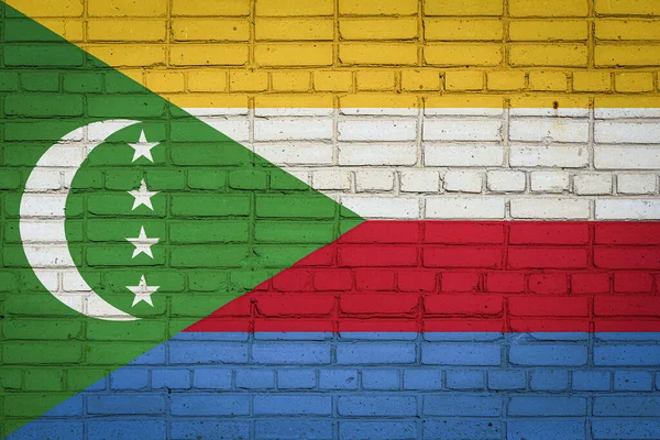 Drapeau National Des Comores Représentant Couleurs Peinture Sur Vieux Mur — Photo