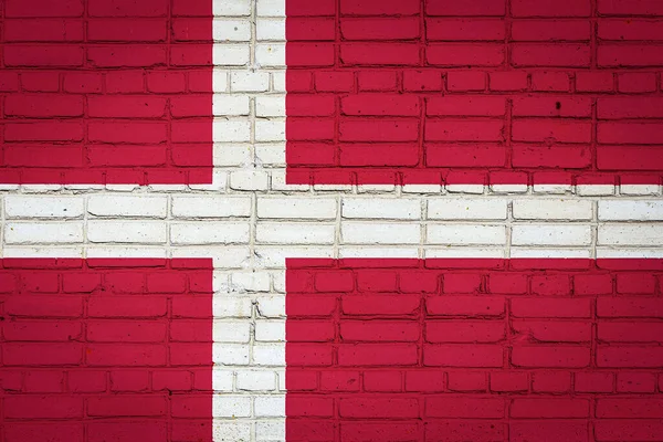 Danimarka Nın Ulusal Bayrağı Eski Bir Tuğla Duvarda Boya Renkleriyle — Stok fotoğraf