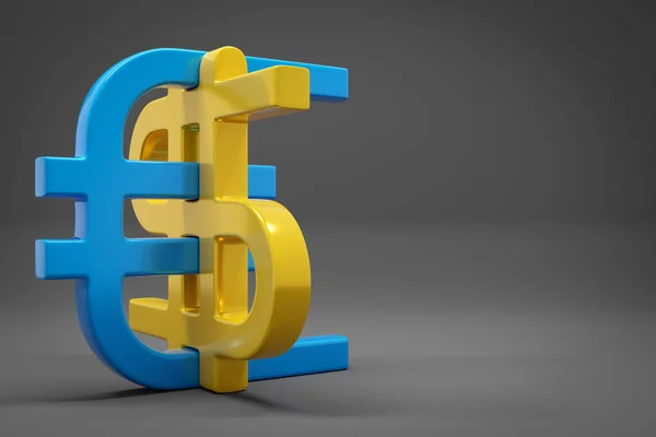 3d illustration of euro and dollar money icons on  gray isolated background. Currency exchange symbol, rising prices. Convert dollar to euro and back.