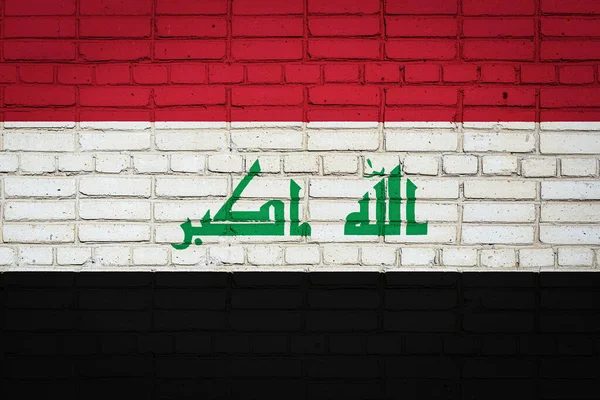 Nationale Vlag Van Irak Afgebeeld Verfkleuren Een Oude Bakstenen Muur — Stockfoto