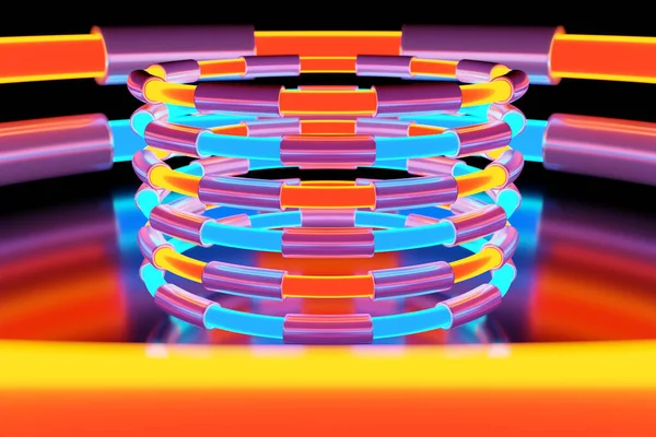 霓虹灯色彩艳丽的球体在光的背景上以不同的方向发光 虚拟现实中的Yber形状 简单的几何形状 — 图库照片