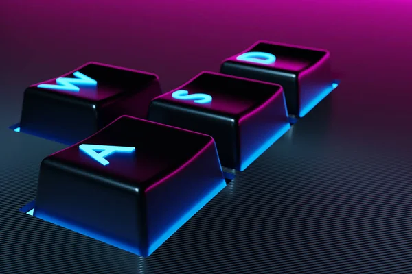 Illustration Keyboard Buttons Wasd Neon Pink Blue Light Black Background — Stock Photo, Image