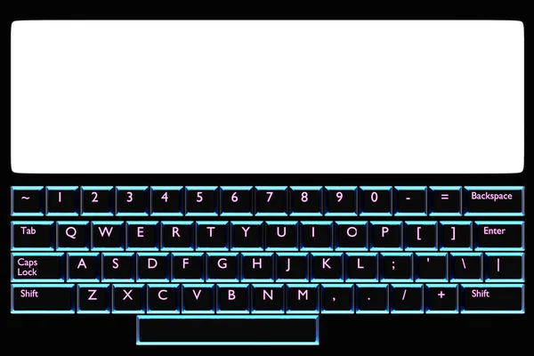 Иллюстрация Крупным Планом Реалистичного Компьютера Ноутбука Белым Монитором Клавиатурой Неоновым — стоковое фото