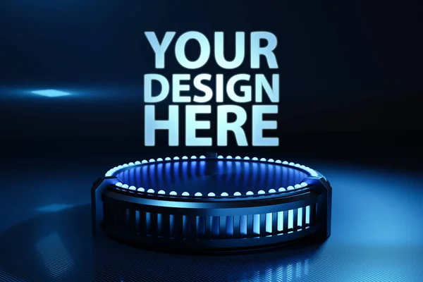 Illustration Black Cyber Portal Blue Neon Light Fantastic Cell Mock — Stock Photo, Image