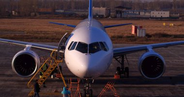 Uçak Ms 21. Irkut bitki. Irkutsk. Irkutsk bölge. drone çekim.