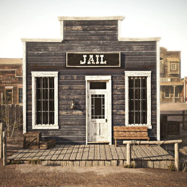 素朴な西部の町の刑務所 レンダリング 西部の町シリーズの一部 — ストック写真