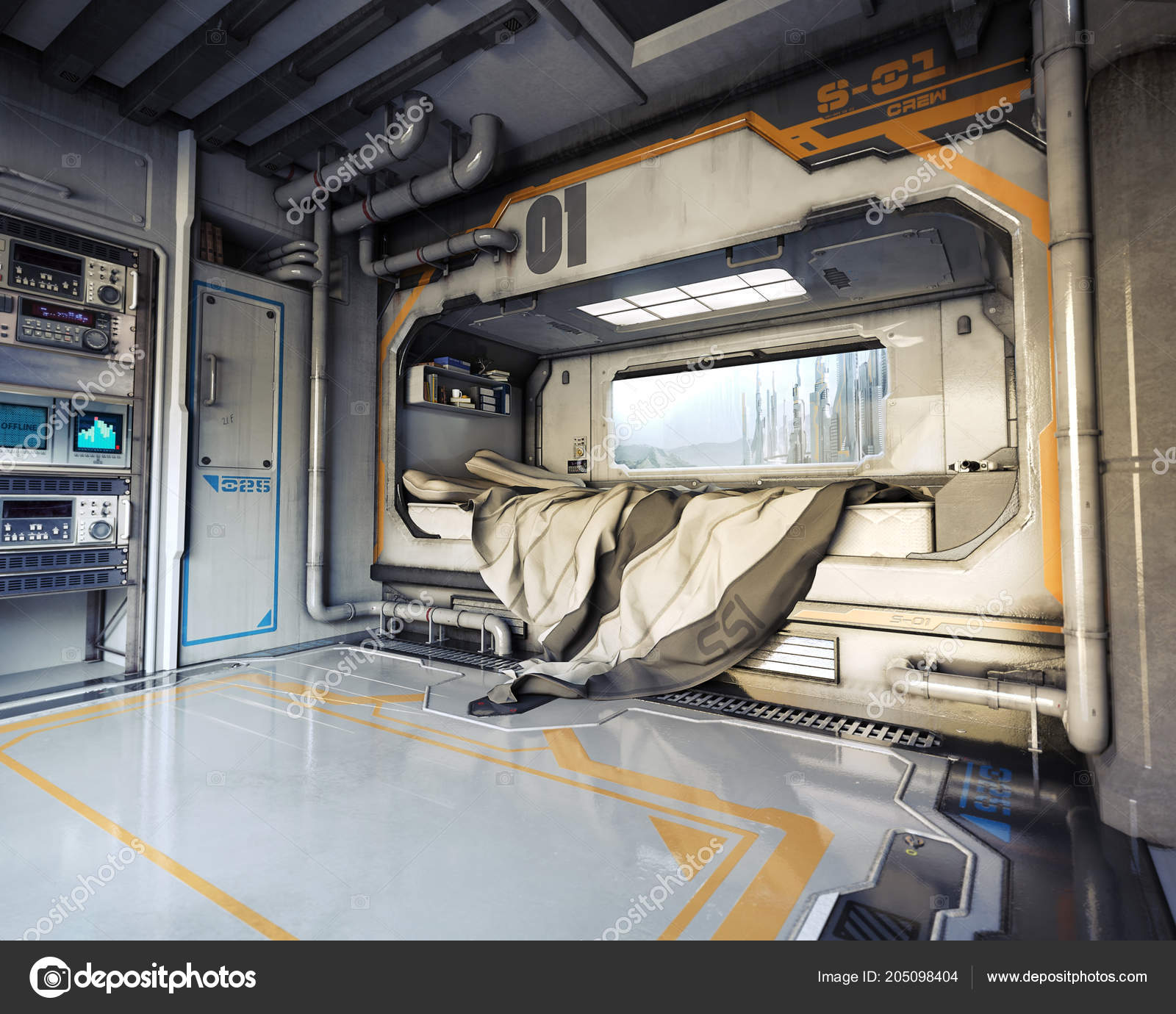 Science Fiction Bedroom Interior Futuristic Rendering