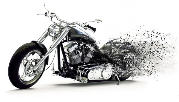 Seitenansicht Eines Benutzerdefinierten Schwarzen Motorrads Mit Dispersionseffekten Auf Weißem Hintergrund — Stockfoto
