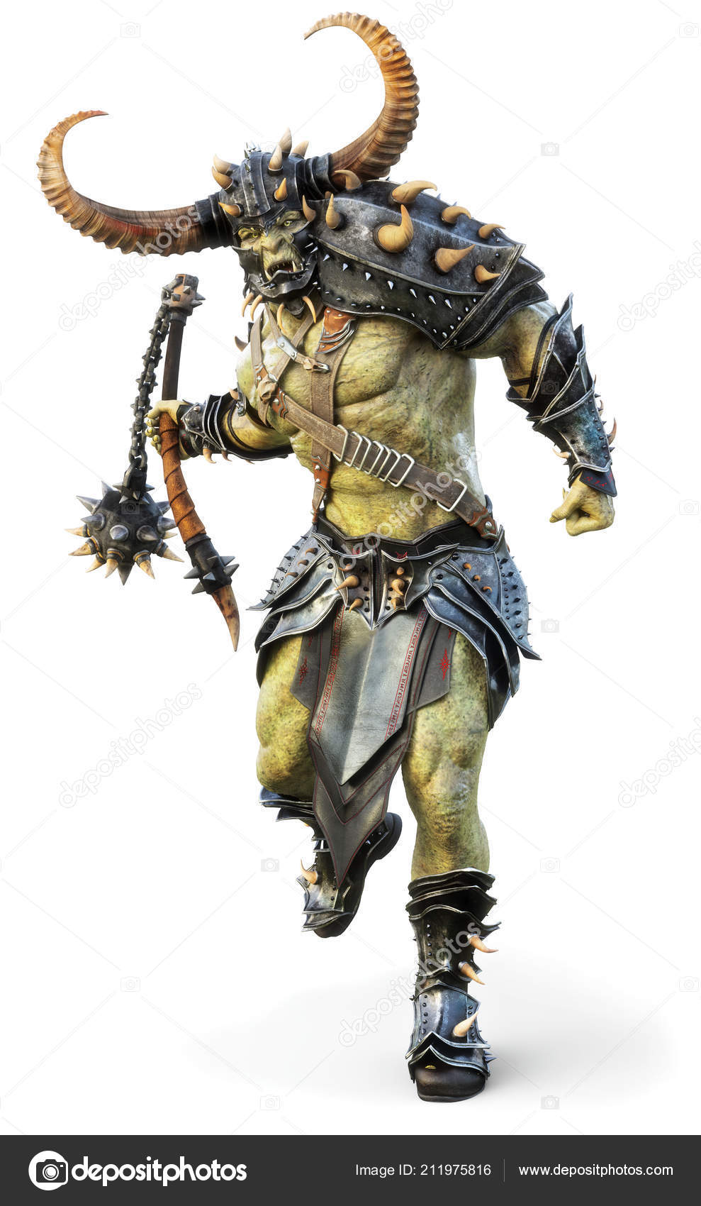 Savage Orc Brute Leader Running Battle Wearing Traditional Armor ...